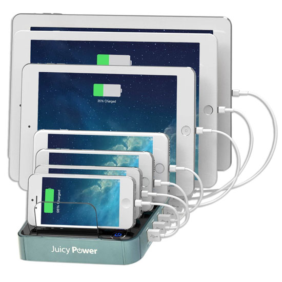 Juicy Power 7-Port Turquoise Charging Station