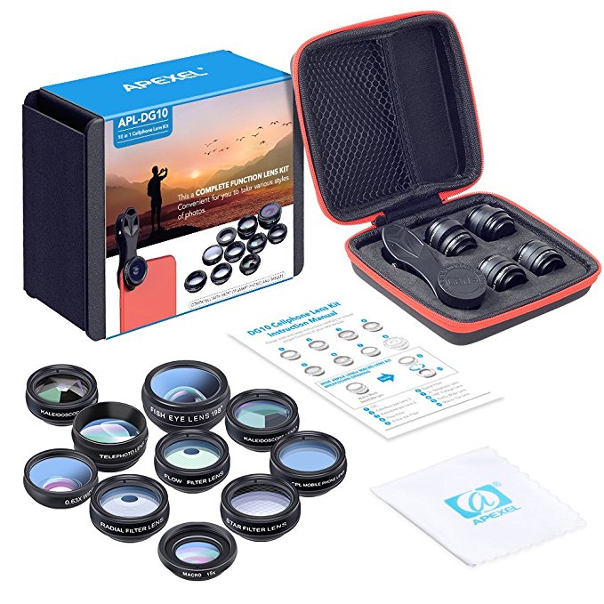 Apexel 10 in 1 lenses and filters for apple samsung sony and more