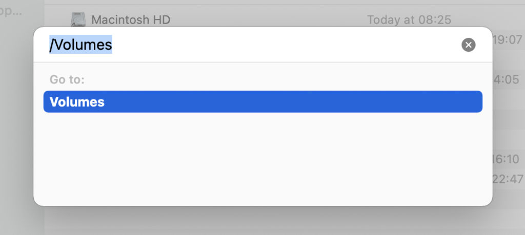 Go to folder to list Volumes