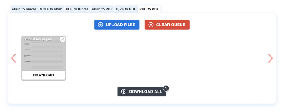 Download window for converted Pub to PDF file