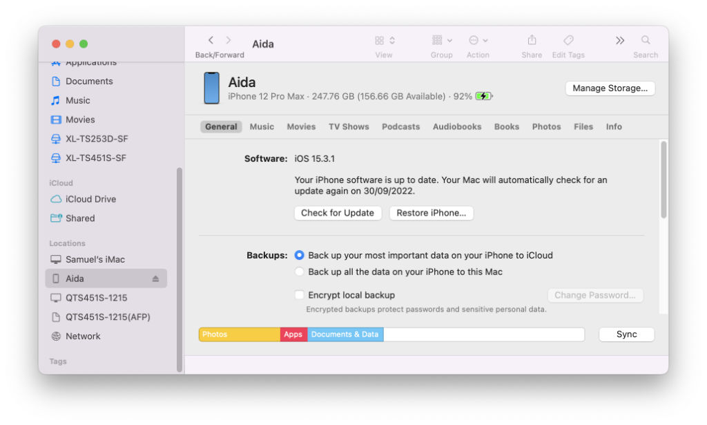 Sync via Finder