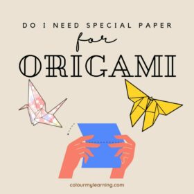 Do I need special paper for origami Image of hands folding a blue sheet of paper and an origami crane and yellow origami butterfly. Text says Do I need special paper for origami?