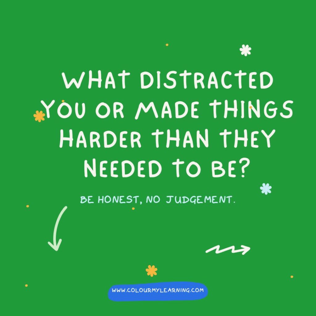 Text: What distracted you or made things harder than they needed to be?